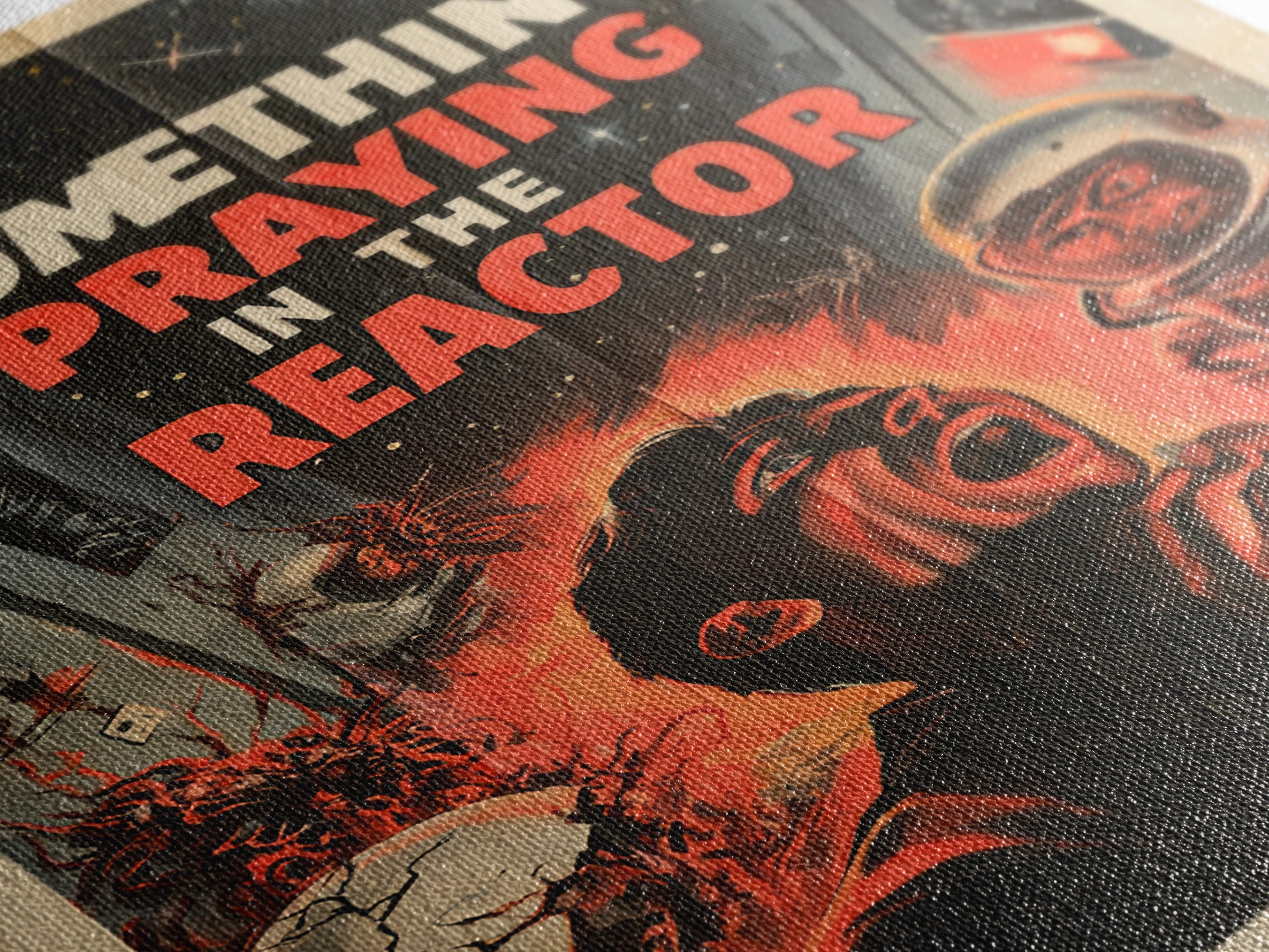 Something Is Praying In The Reactor, English Language Horror Movie Poster, 1950s Creature-Feature One-Sheet Inspired Art, Horror Wall Decor