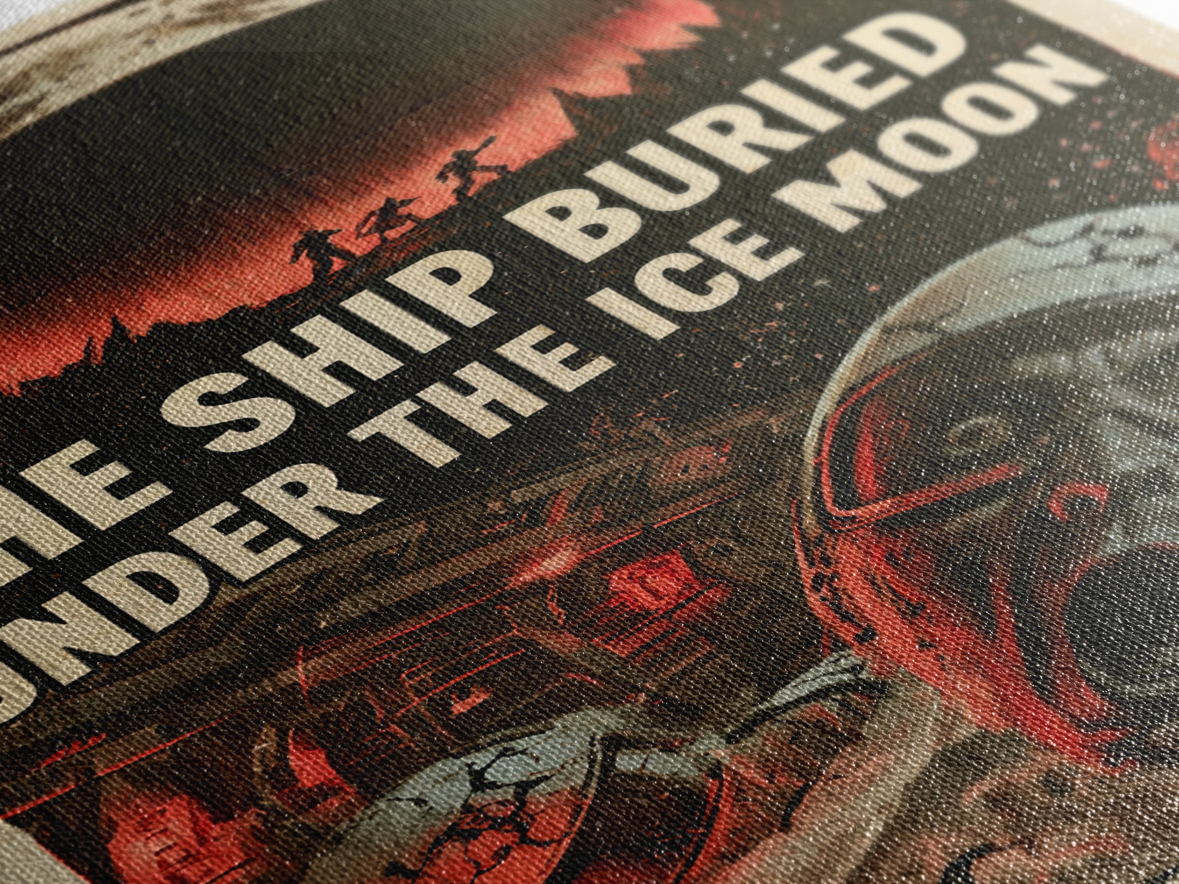 The Ship Buried Under The Ice Moon, English Language Horror Movie Poster, 1950s Creature-Feature One-Sheet Inspired Art, Framed Canvas Print