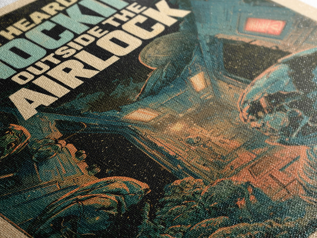 We Heard Knocking Outside The Airlock, English Language Horror Movie Poster, Decadent Line Art, Classic Monster Poster