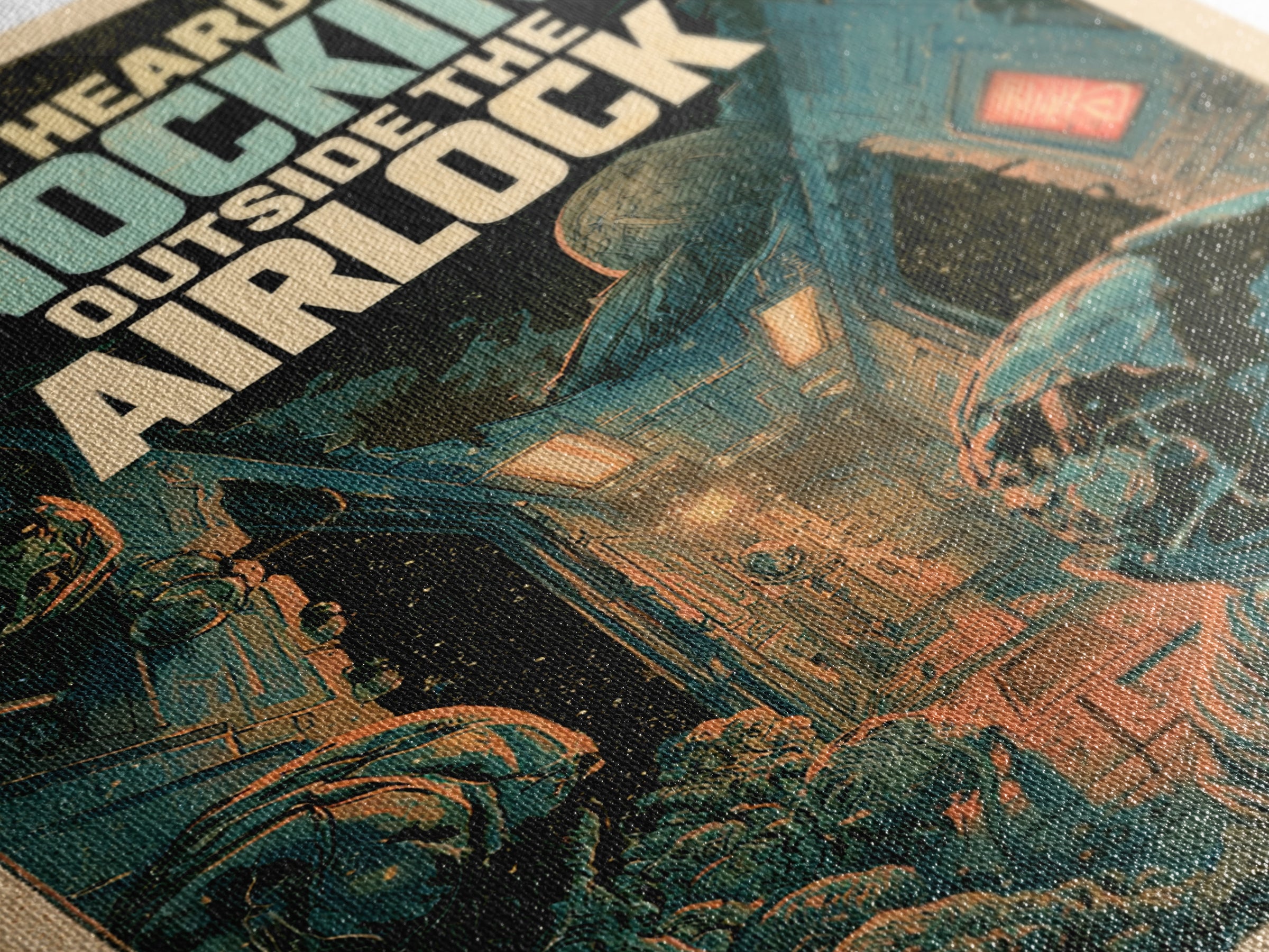 We Heard Knocking Outside The Airlock, English Language Horror Movie Poster, Decadent Line Art, Classic Monster Poster