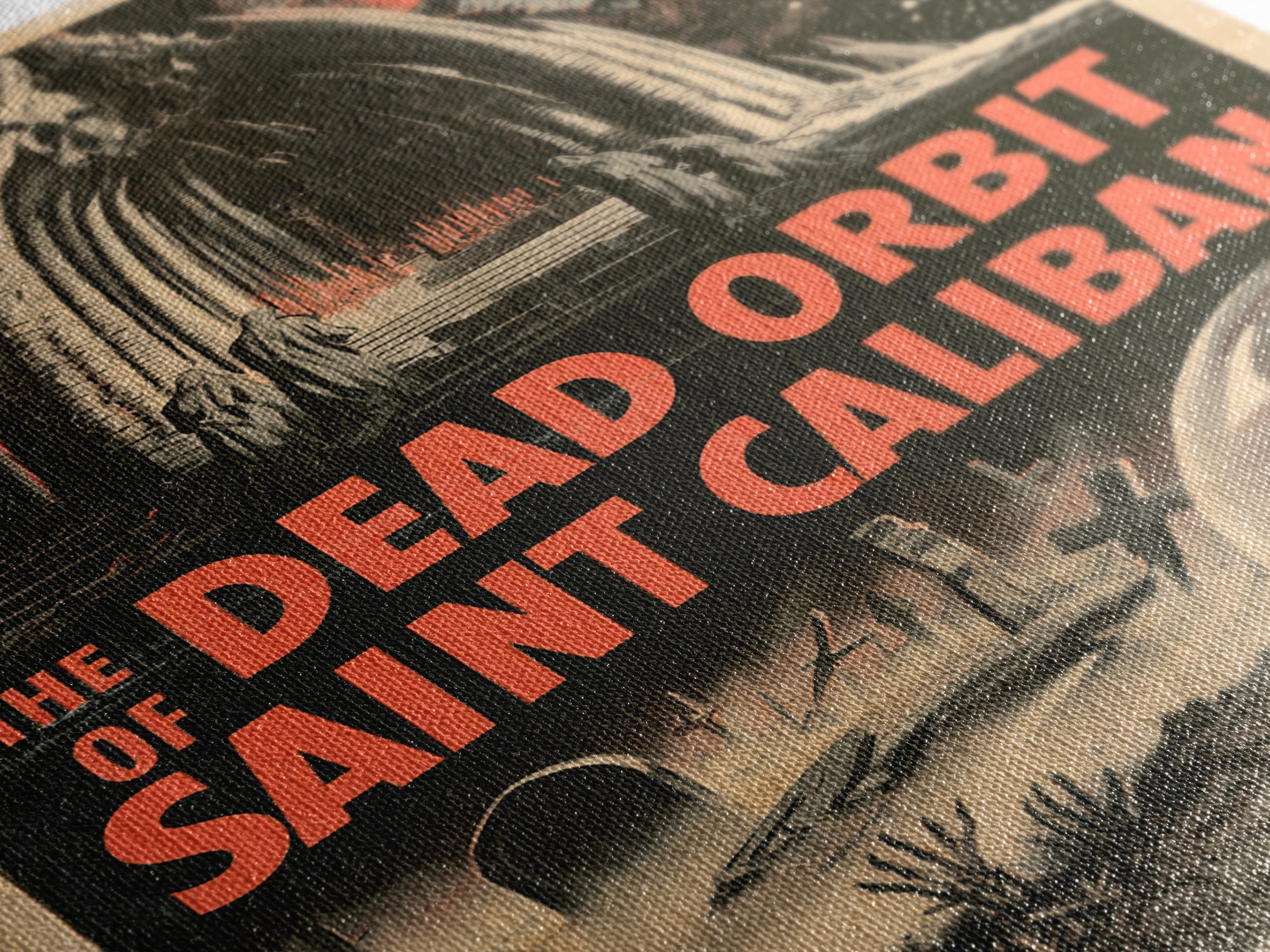 The Dead Orbit Of Saint Caliban, English Language Horror Movie Poster, 1950s Creature-Feature One-Sheet Inspired Art, Classic Monster Poster
