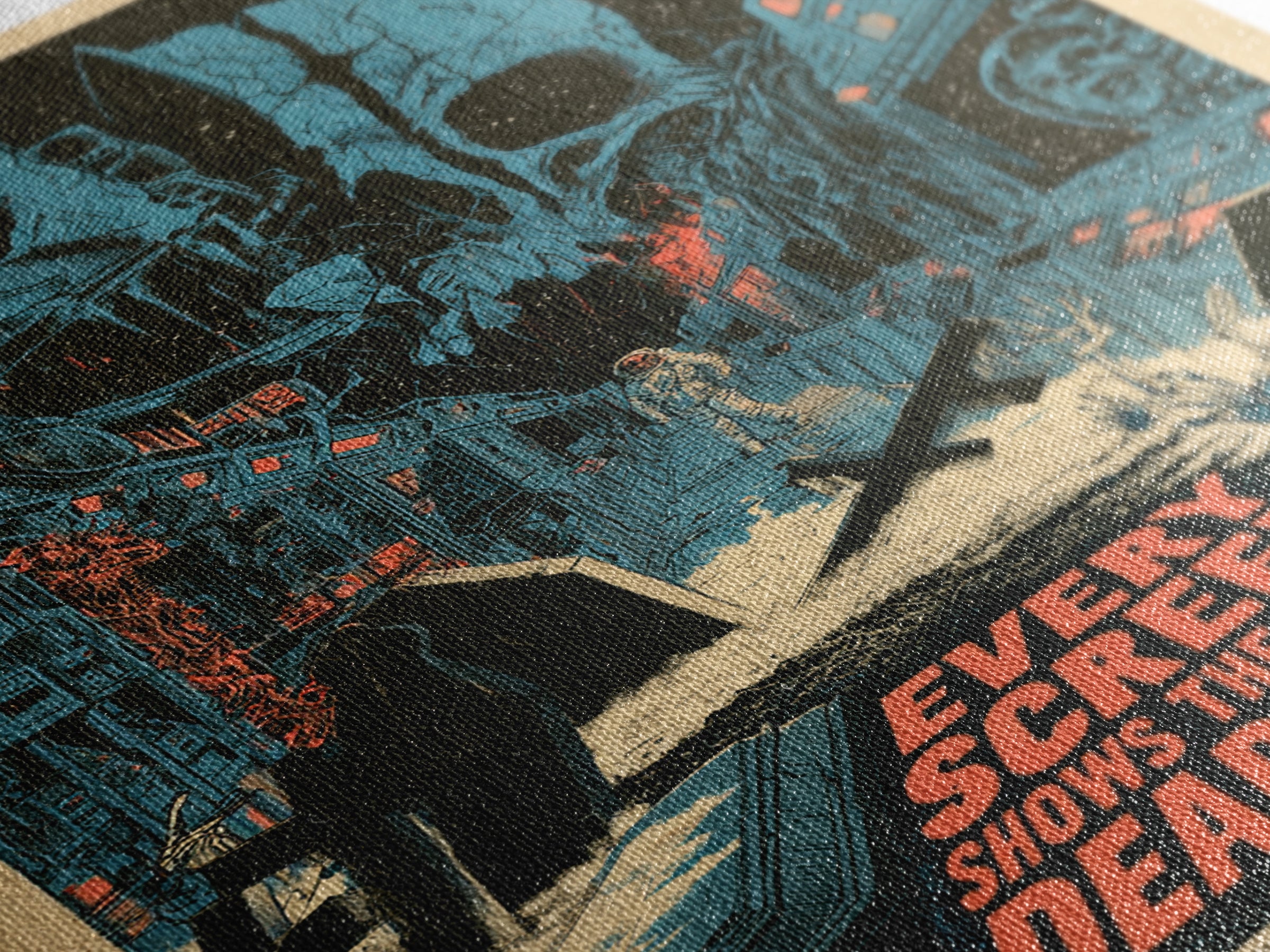 Every Screen Shows The Same Dead Face, English Language Horror Movie Poster, Decadent Line Art, Gothic Cinema Wall Art