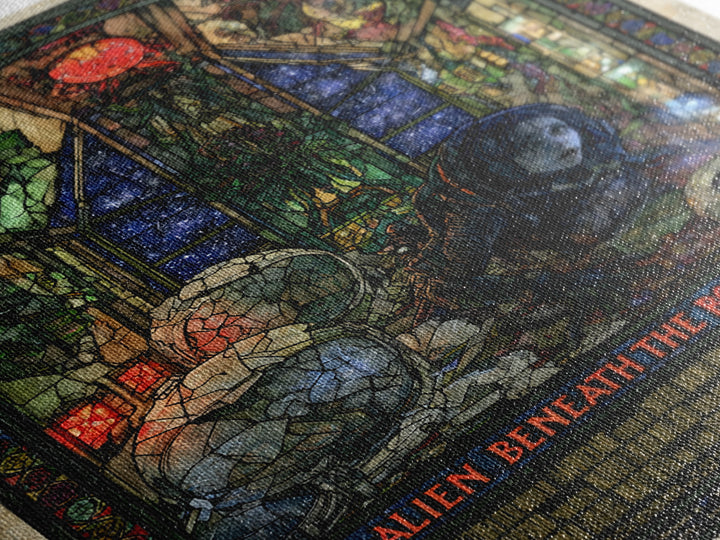 The Alien Beneath The Borrowed Skin, English Language Horror Movie Poster, Stained Glass Gothic Art, Gothic Cinema Wall Art