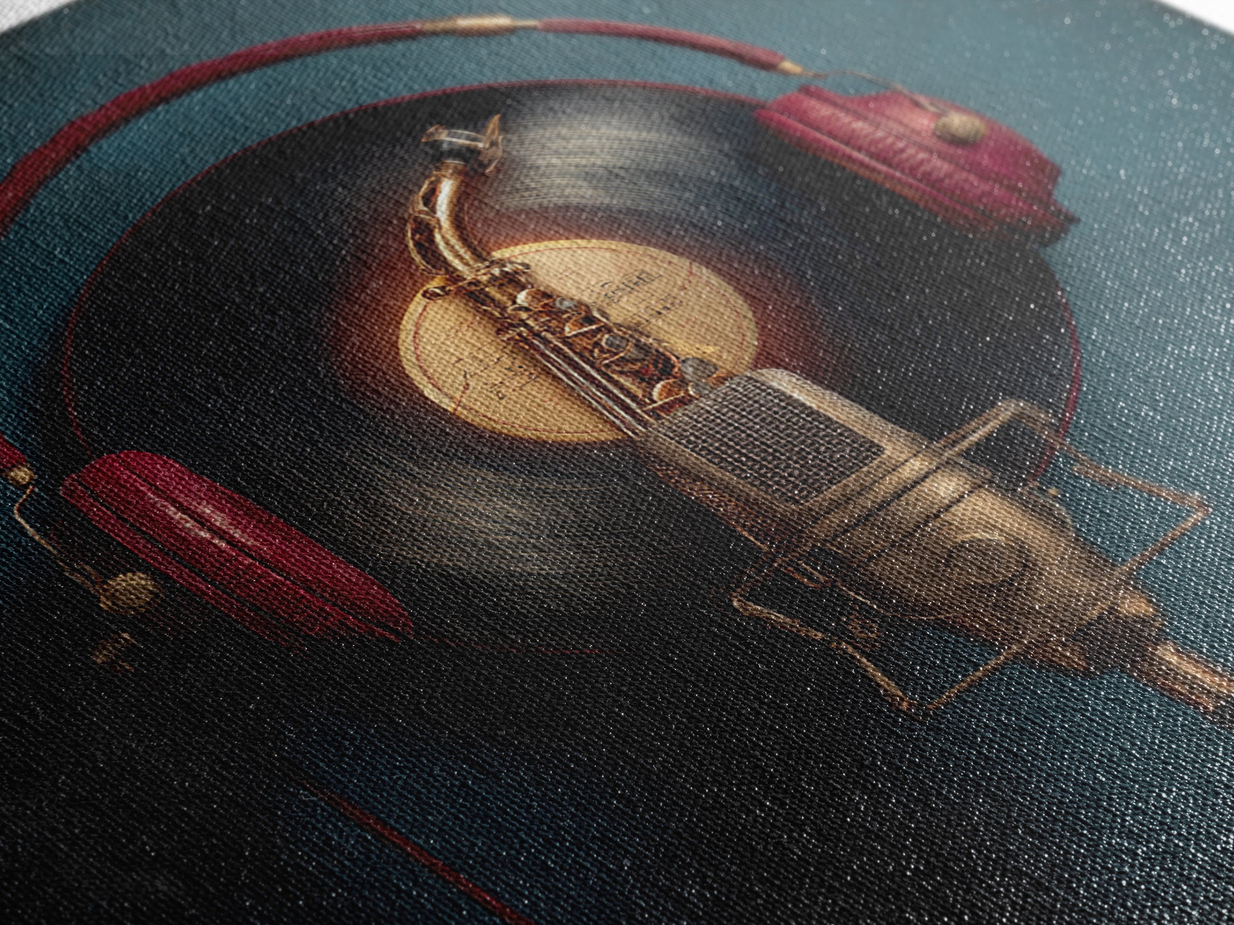 Headphones Around a Glowing Record Canvas Print, Music Studio Art, Music Posters, Studio Decor, Fine Art, Rhythm, Music Lover, MSA-1x1-35