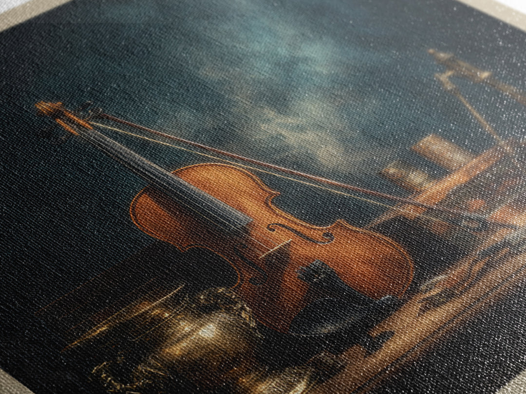 Violin and Bow Framed Canvas Print, Music Studio Art, Art Print, Studio Decor, Rhythm, Digital Wall Art, Printable Art, MSA-1x1-40