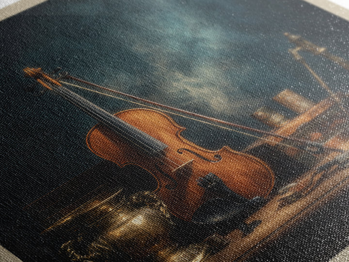 Violin and Bow Framed Canvas Print, Music Studio Art, Art Print, Studio Decor, Rhythm, Digital Wall Art, Printable Art, MSA-1x1-40