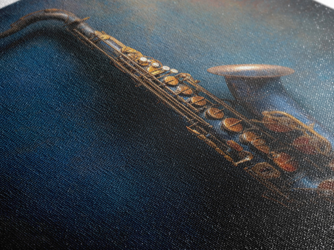Jazz Saxophone with Smoky Blue Background Canvas Print, Music Studio Art, Personalized Art, Studio Decor, Fine Art, Rhythm, MSA-1x1-50
