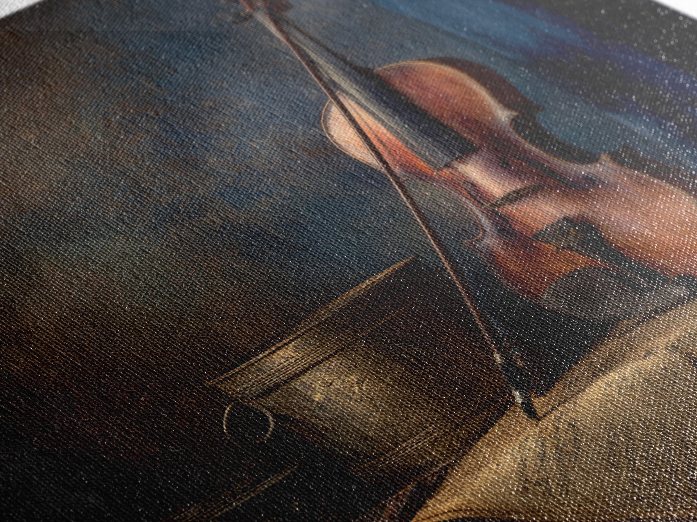 Violin and Bow Framed Canvas Print, Music Studio Art, Textured Painting, Studio Decor, Fine Art, Rhythm, Custom Painting, MSA-1x1-88