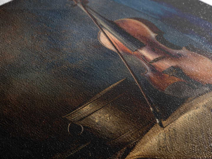 Violin and Bow Framed Canvas Print, Music Studio Art, Textured Painting, Studio Decor, Fine Art, Rhythm, Custom Painting, MSA-1x1-88