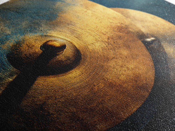 Gold Cymbal Closeup Framed Canvas Print, Music Studio Art, Printable Wall Art, Studio Decor, Rhythm, Painting from Photo, MSA-1x1-96