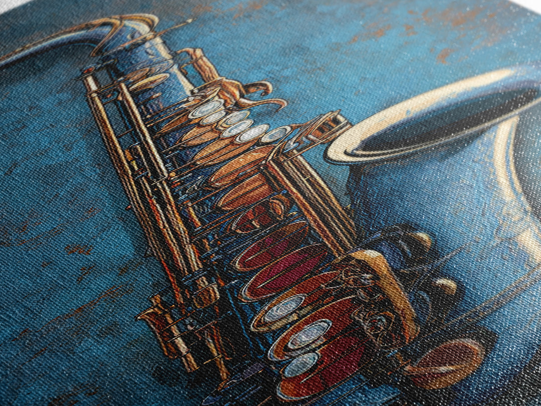 Jazz Saxophone with Smoky Blue Background Canvas Print, Music Studio Art, Teen Room Decor, Studio Decor, Fine Art, Rhythm, MSA-1x3-14