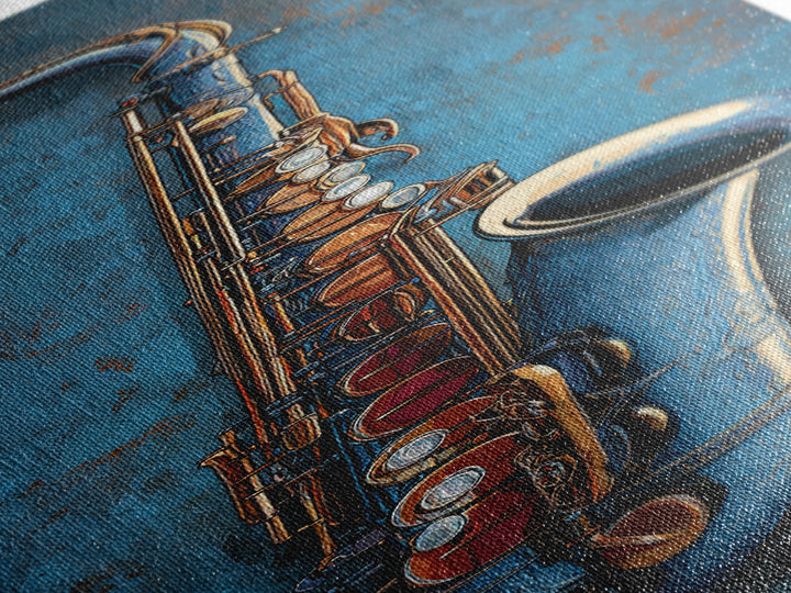 Jazz Saxophone with Smoky Blue Background Canvas Print, Music Studio Art, Teen Room Decor, Studio Decor, Fine Art, Rhythm, MSA-1x3-14
