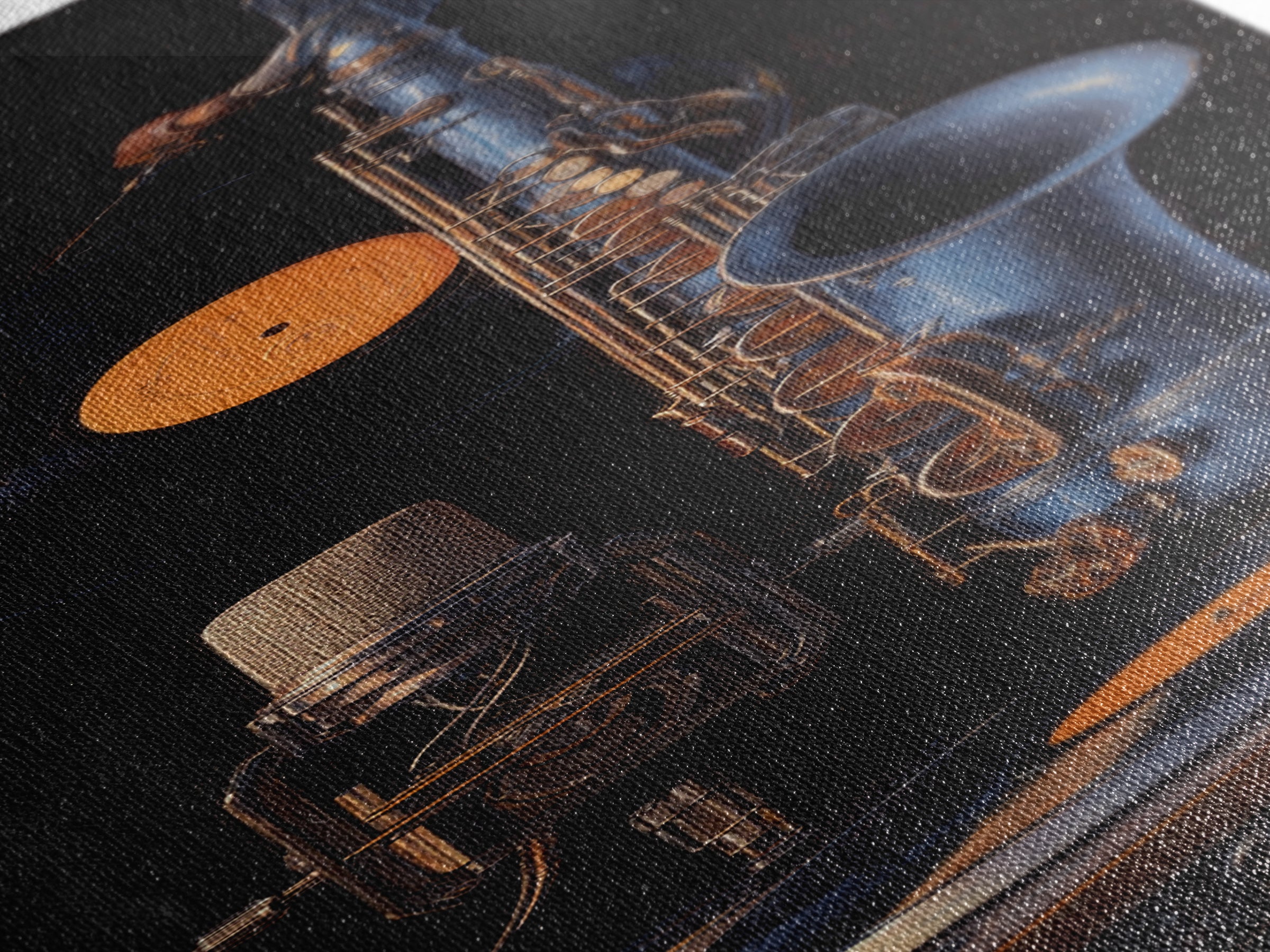 Vinyl Record and Turntable Still Life Framed Canvas Print, Music Studio Art, Home Decor, Studio Decor, Abstract Art, Rhythm, MSA-1x3-15