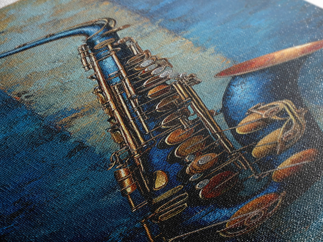 Jazz Saxophone with Smoky Blue Background Canvas Print, Music Studio Art, Teen Room Decor, Studio Decor, Fine Art, Rhythm, MSA-1x3-38