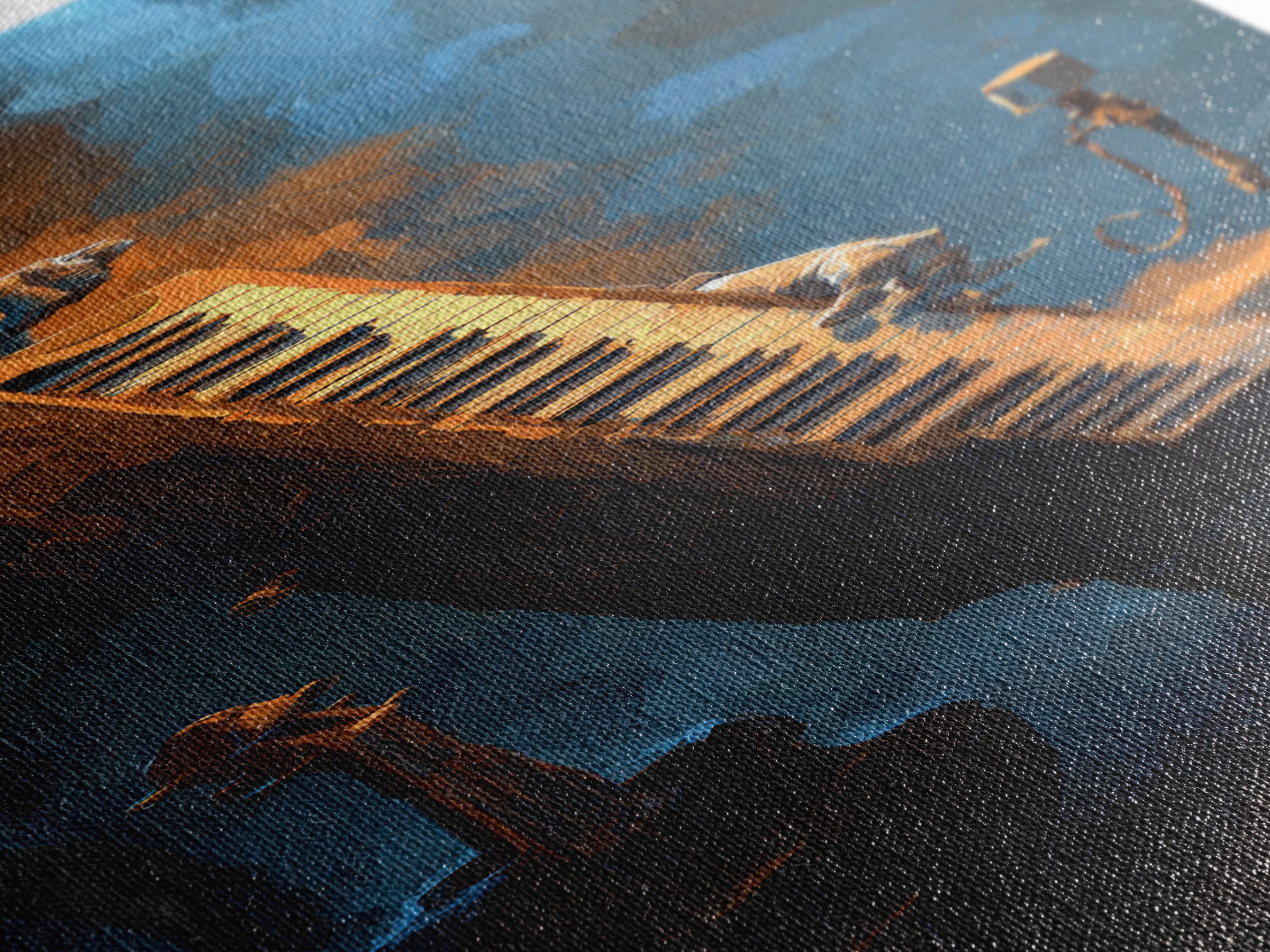 Piano Keys with Hands in Cinematic Shadow Canvas Print, Music Studio Art, Watercolor Print, Studio Decor, Fine Art, Rhythm, MSA-1x3-41