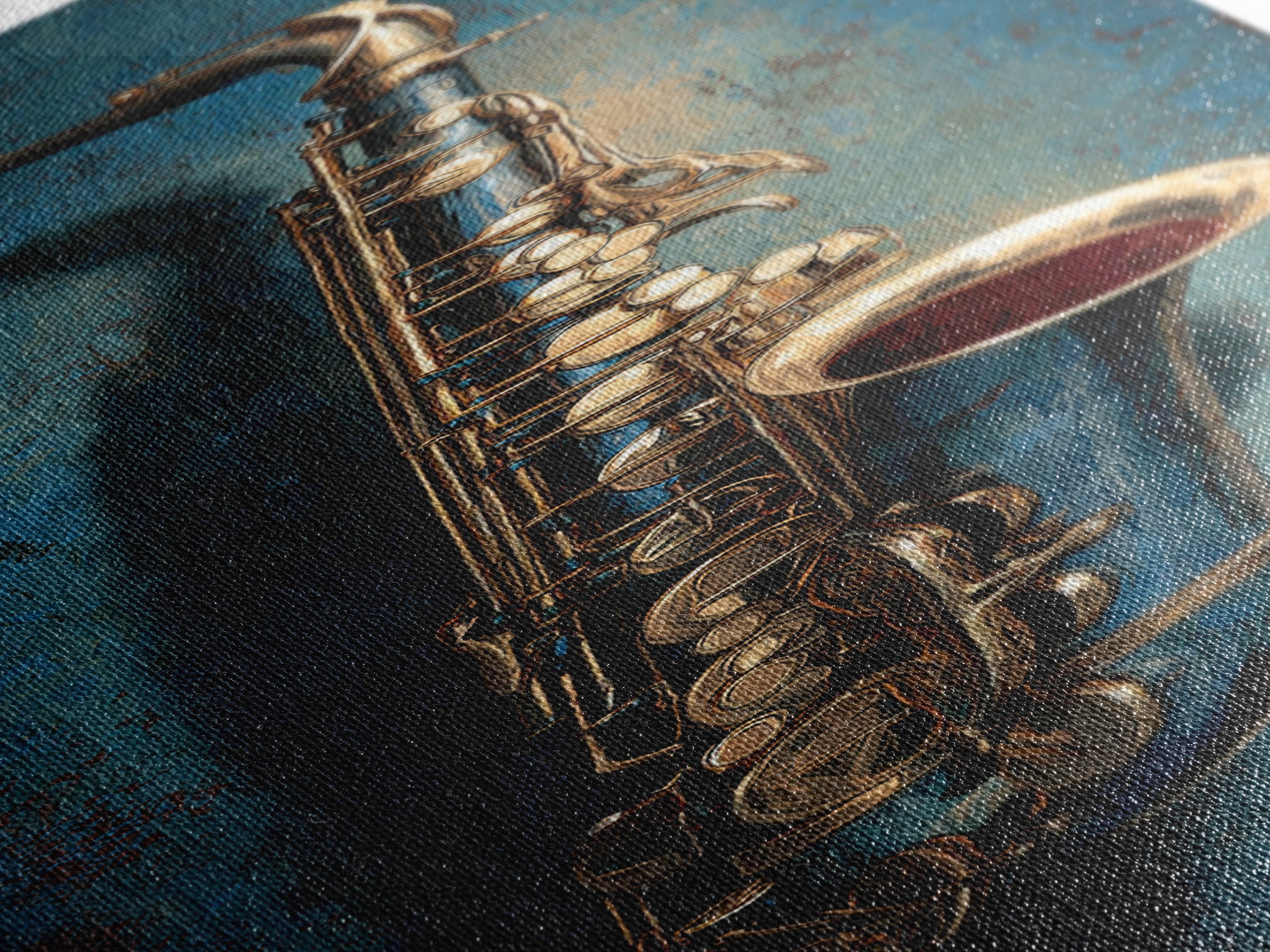 Jazz Saxophone with Smoky Blue Background Canvas Print, Music Studio Art, Luxury Decor, Studio Decor, Fine Art, Rhythm, MSA-1x3-86