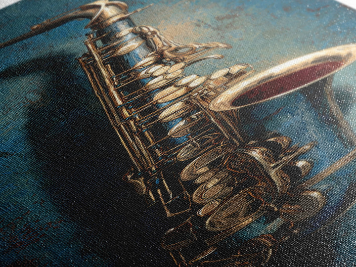 Jazz Saxophone with Smoky Blue Background Canvas Print, Music Studio Art, Luxury Decor, Studio Decor, Fine Art, Rhythm, MSA-1x3-86