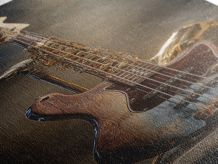 Bass Guitar Closeup Canvas Print, Music Studio Art, Music Lover Gift, Studio Decor, Oil Painting, Rhythm, Textured Painting, MSA-1x3-97