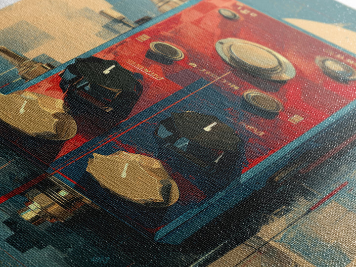 Electric Guitar Pedals and Cables Graphic Art Canvas Print, Music Studio Art, Contemporary Art, Studio Decor, Fine Art, Rhythm, MSA-2x1-41