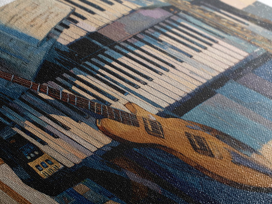 Piano Keys with Hands in Cinematic Shadow Canvas Print, Music Studio Art, Digital Wall Art, Studio Decor, Fine Art, Rhythm, MSA-2x1-49