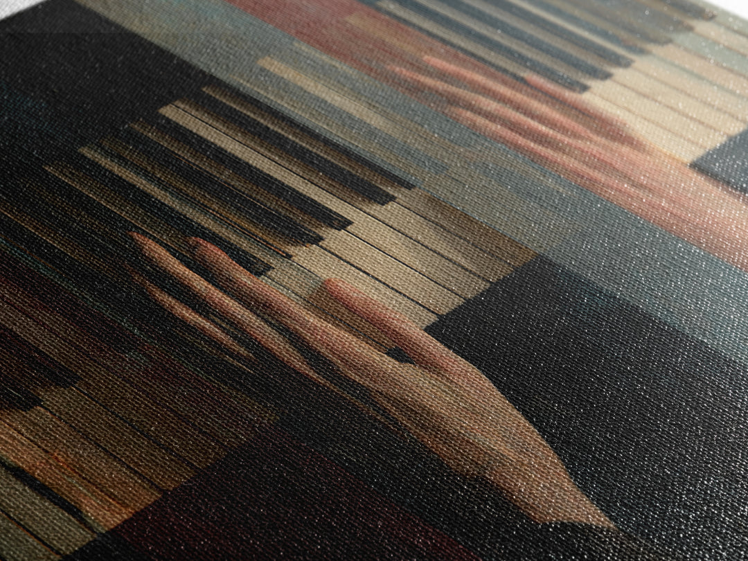 Piano Keys with Hands in Cinematic Shadow Canvas Print, Music Studio Art, Digital Wall Art, Studio Decor, Fine Art, Rhythm, MSA-2x1-73