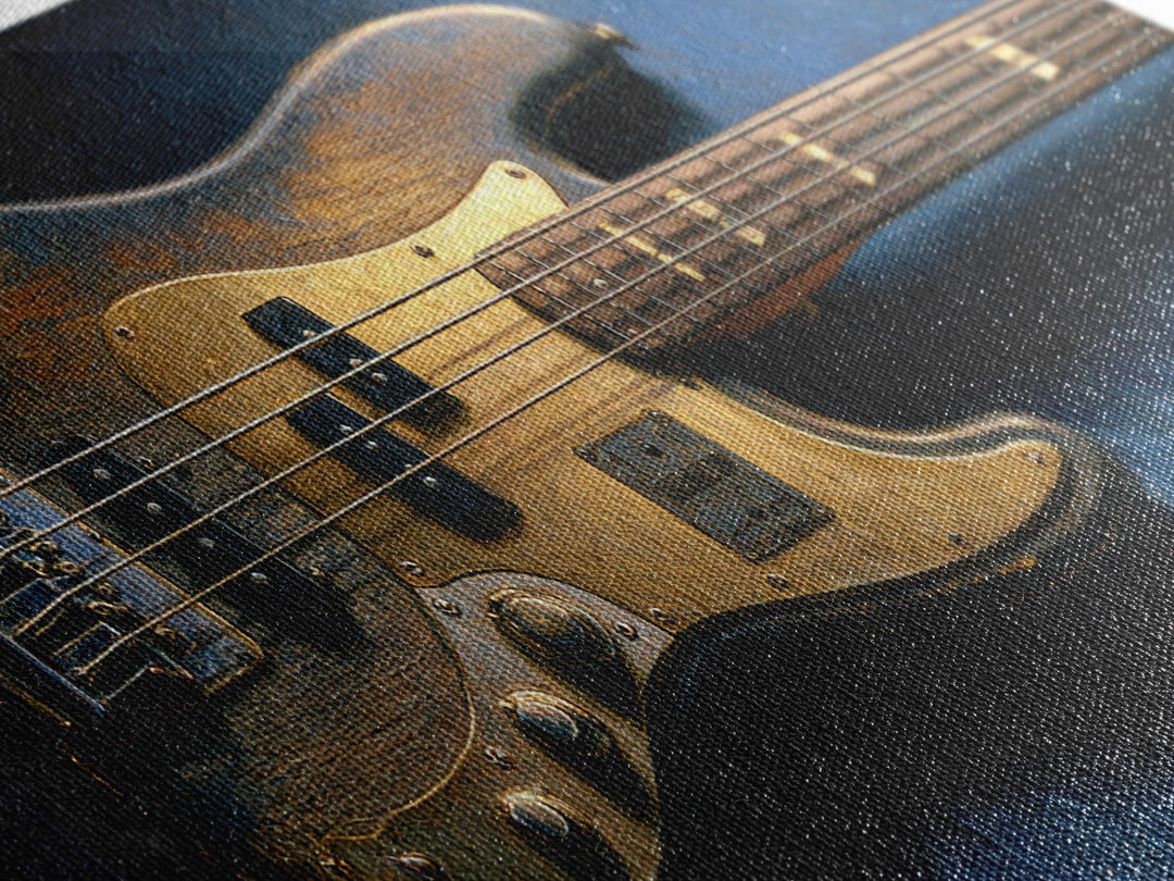 Bass Guitar Closeup Framed Canvas Print, Music Studio Art, Custom Painting, Studio Decor, Watercolor Art, Rhythm, MSA-2x1-81