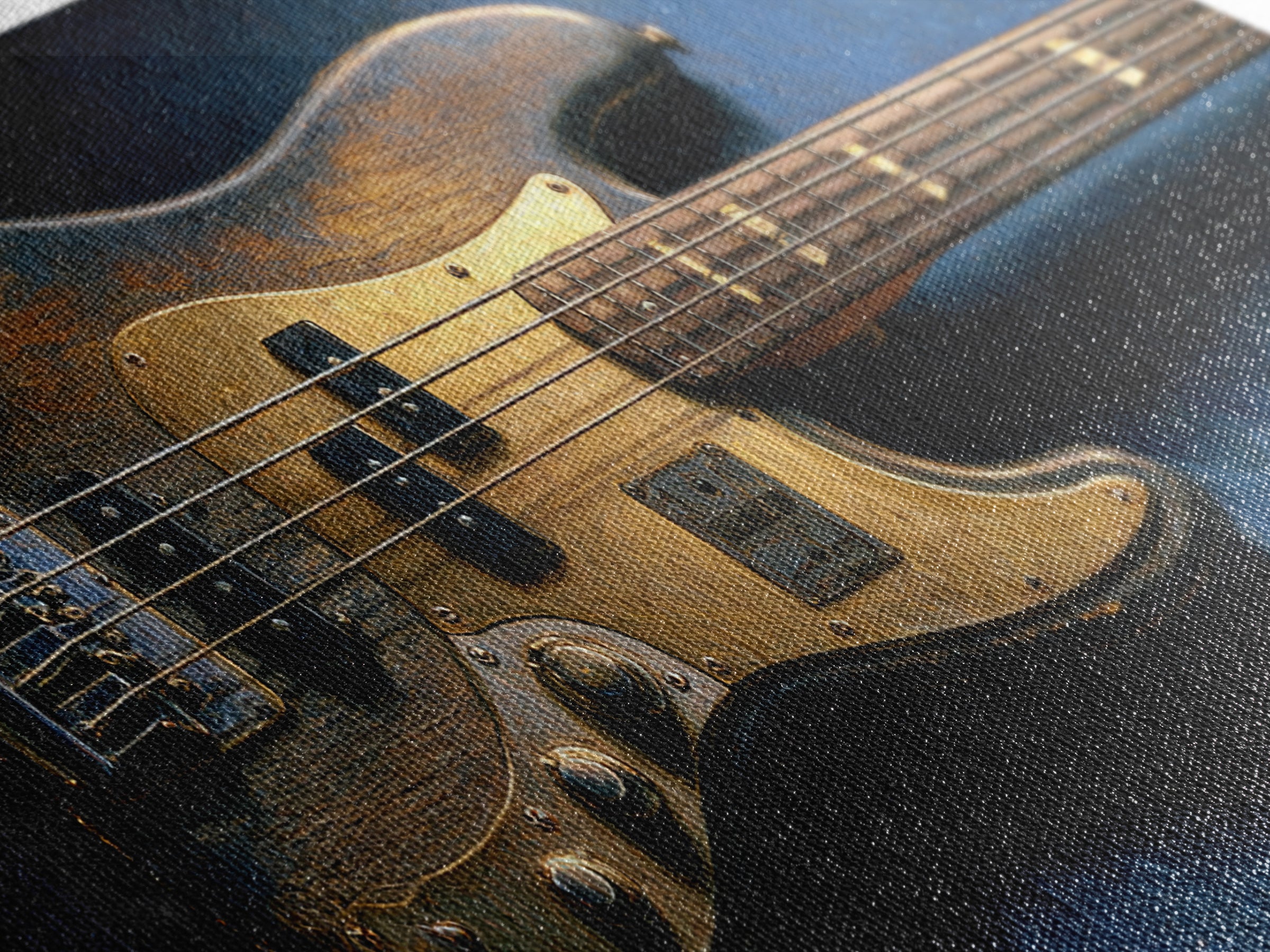 Bass Guitar Closeup Framed Canvas Print, Music Studio Art, Custom Painting, Studio Decor, Watercolor Art, Rhythm, MSA-2x1-81