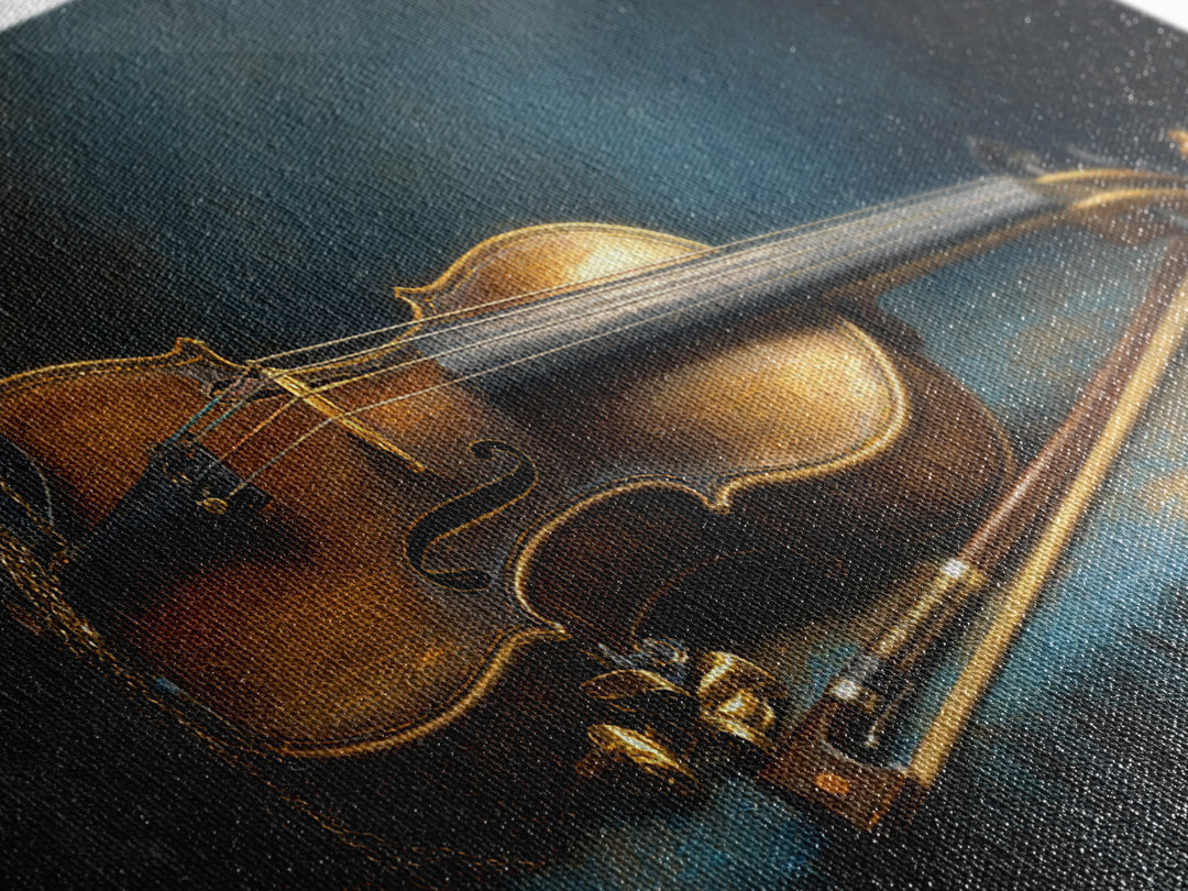Violin and Bow Framed Canvas Print, Music Studio Art, Music Posters, Studio Decor, Fine Art, Rhythm, Music Lover, Gallery Decor, MSA-2x1-84