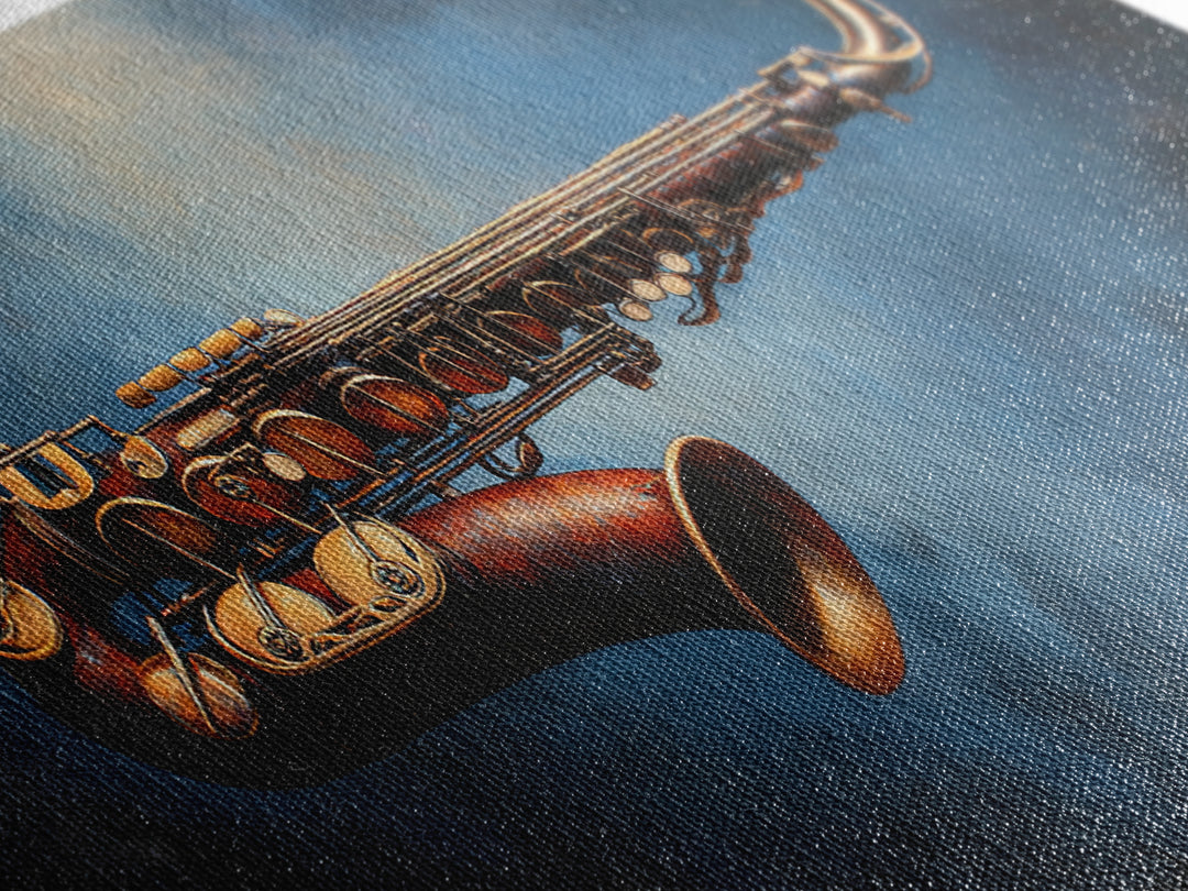 Jazz Saxophone with Smoky Blue Background Canvas Print, Music Studio Art, Music, Studio Decor, Rhythm, Digital Download Art, MSA-2x1-94