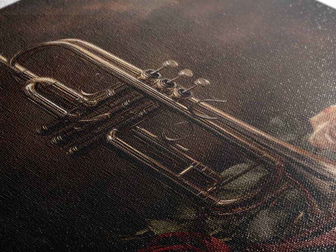 Trumpet and Roses Canvas Print, Music Studio Art, Fine Art Print, Studio Decor, Fine Art, Rhythm, Wall Decor, MSA-2x3-40