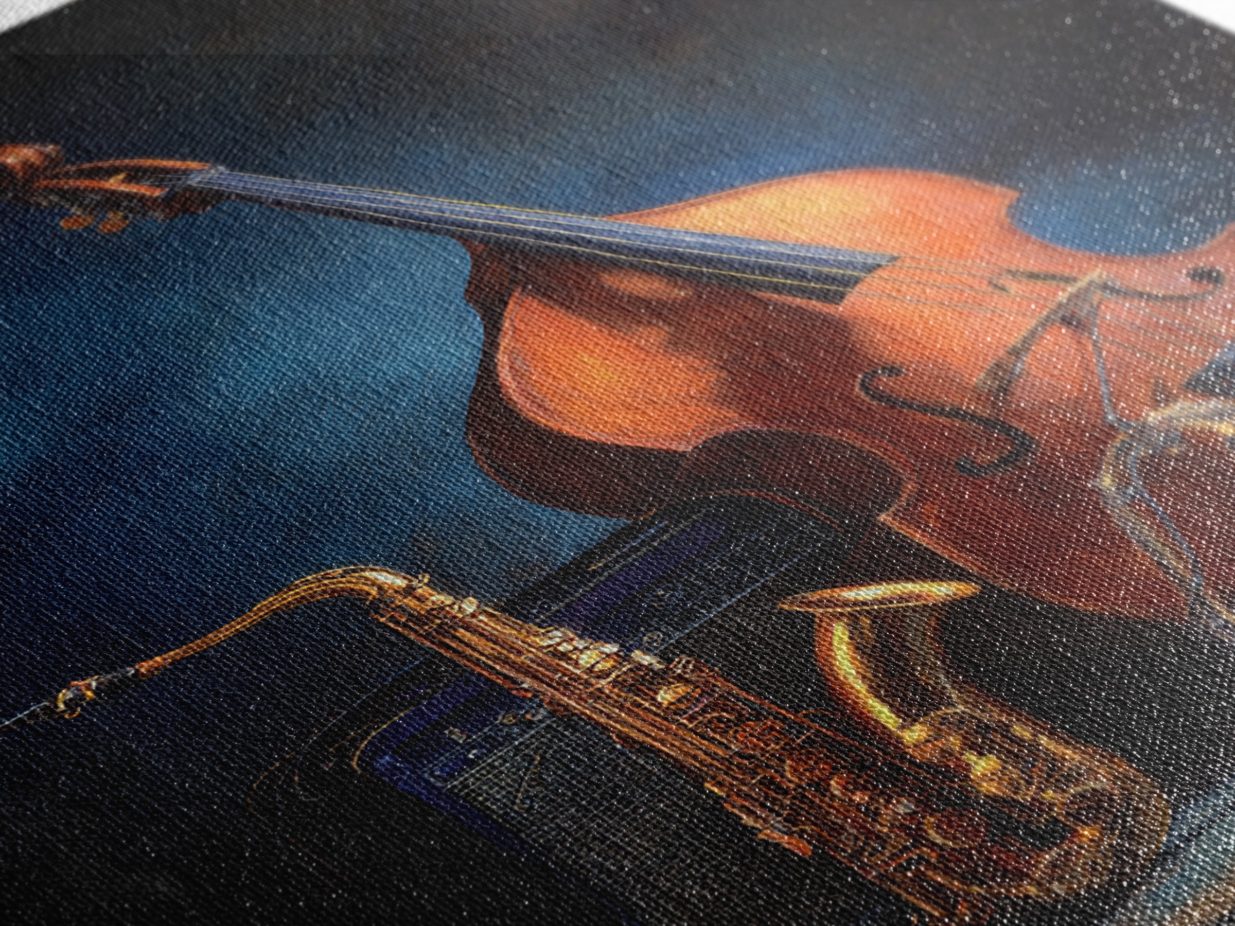 Cello Leaning Against Dark Velvet Backdrop Framed Canvas Print, Music Studio Art, Studio Decor, Abstract Art, Rhythm, MSA-2x3-41