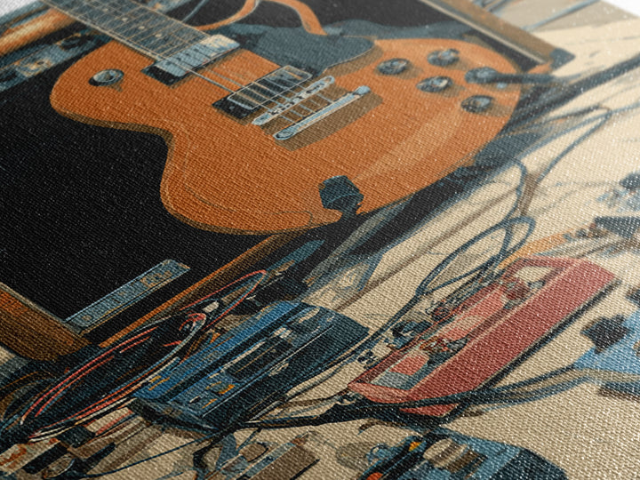Electric Guitar Pedals and Cables Graphic Art Canvas Print, Music Studio Art, Trendy Wall Art, Studio Decor, Fine Art, Rhythm, MSA-2x3-77