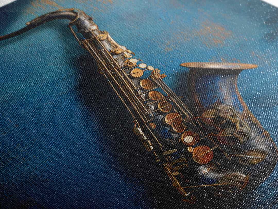 Jazz Saxophone with Smoky Blue Background Canvas Print, Music Studio Art, Metal Wall Art, Studio Decor, Fine Art, Rhythm, MSA-2x3-82