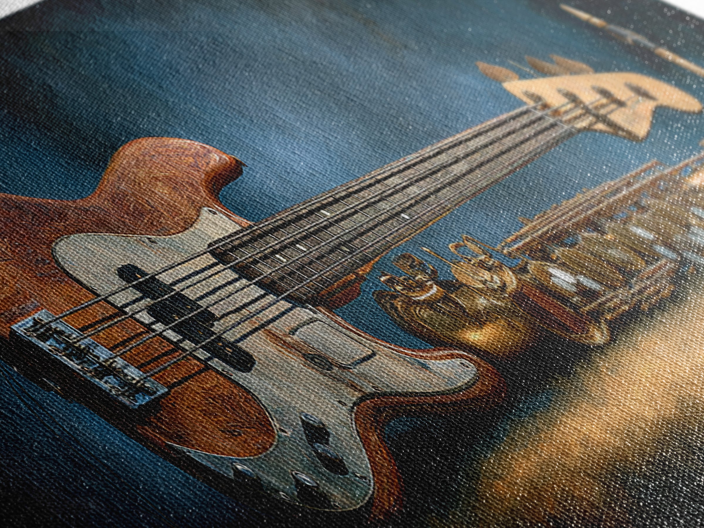 Bass Guitar Closeup Framed Canvas Print, Music Studio Art, Music Art, Studio Decor, Rhythm, Modern Decor, Fine Art Print, MSA-3x1-53