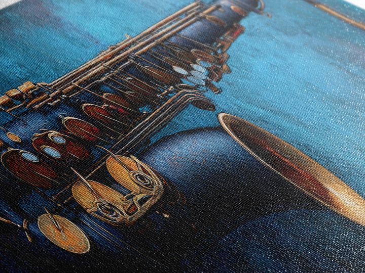 Jazz Saxophone with Smoky Blue Background Canvas Print, Music Studio Art, Wall Art Printable, Studio Decor, Fine Art, Rhythm, MSA-3x1-66