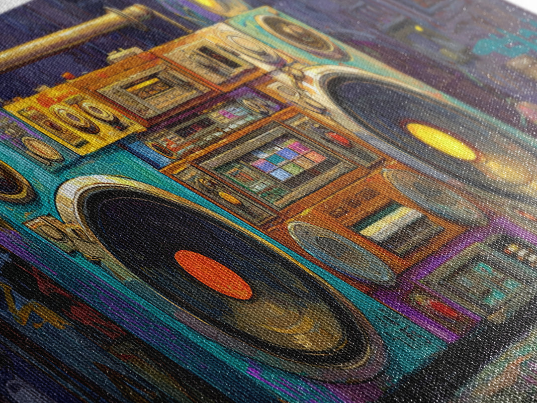 Hip Hop Boombox Framed Canvas Print, Music Studio Art, Modern Wall Art, Studio Decor, Rhythm, Boho Art, Travel Wall Art, MSA-3x1-9