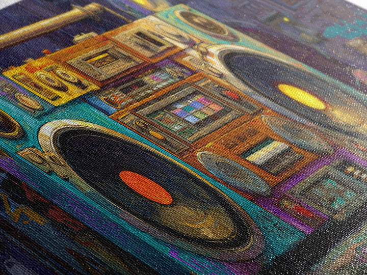 Hip Hop Boombox Framed Canvas Print, Music Studio Art, Modern Wall Art, Studio Decor, Rhythm, Boho Art, Travel Wall Art, MSA-3x1-9