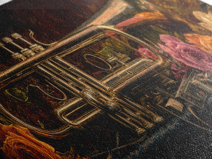 Trumpet and Roses Canvas Print, Music Studio Art, Neutral Decor, Studio Decor, Fine Art, Rhythm, Wall Art, Home Decor, MSA-3x1-96