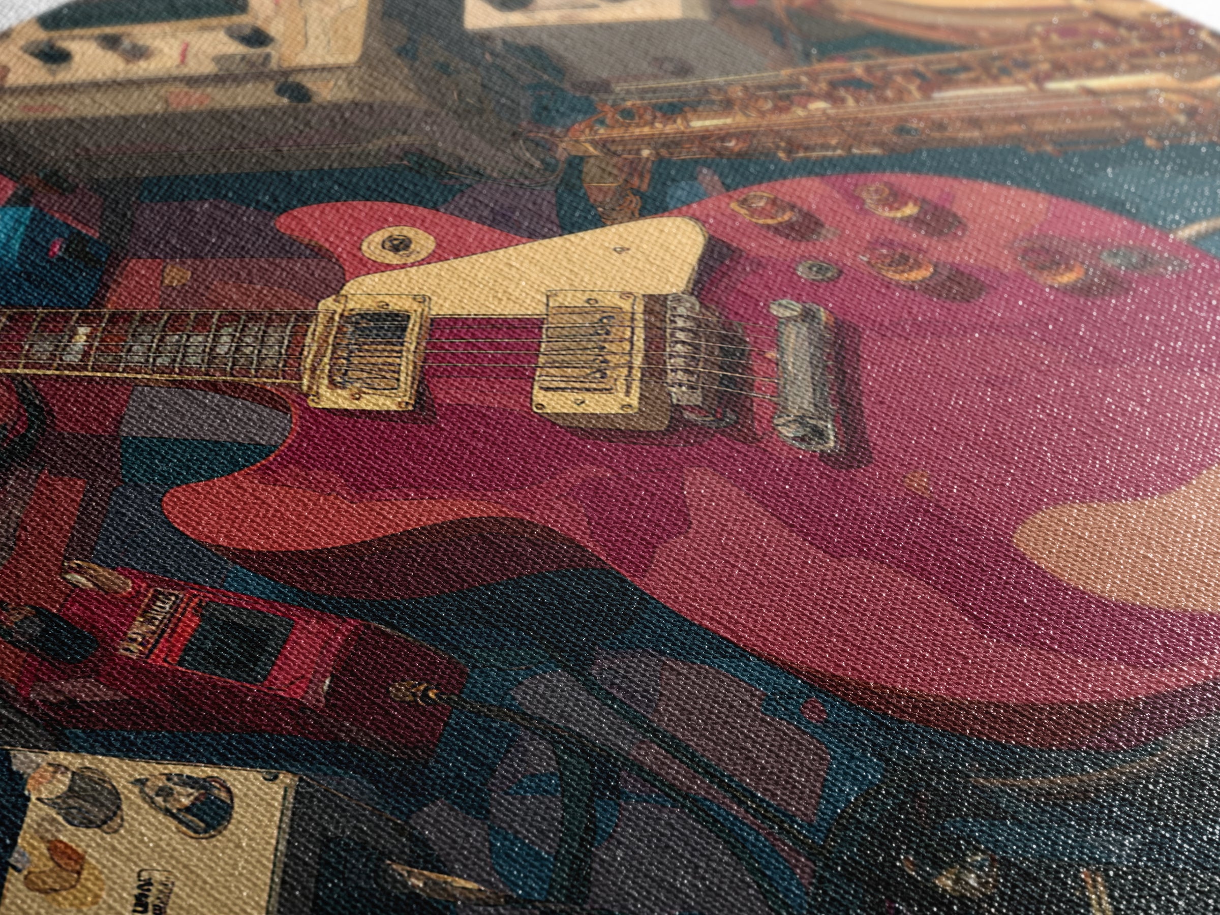 Electric Guitar Pedals and Cables Graphic Art Canvas Print, Music Studio Art, Trendy Wall Art, Studio Decor, Fine Art, Rhythm, MSA-3x2-1