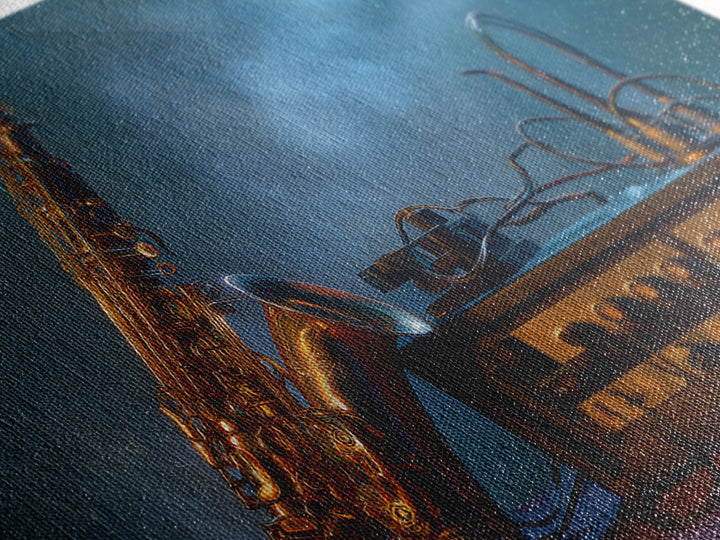 Jazz Saxophone with Smoky Blue Background Canvas Print, Music Studio Art, Painting from Photo, Studio Decor, Fine Art, Rhythm, MSA-3x2-54