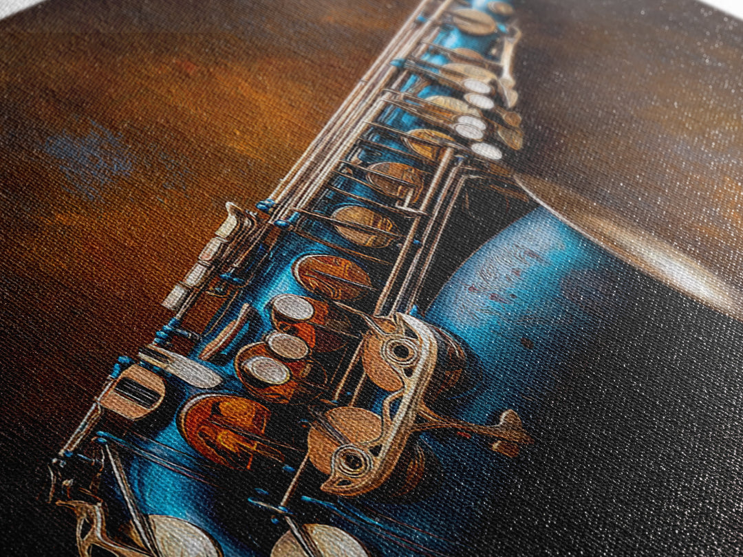 Jazz Saxophone with Smoky Blue Background Framed Canvas Print, Music Studio Art, Scripture Wall Art, Studio Decor, Rhythm, MSA-3x2-6