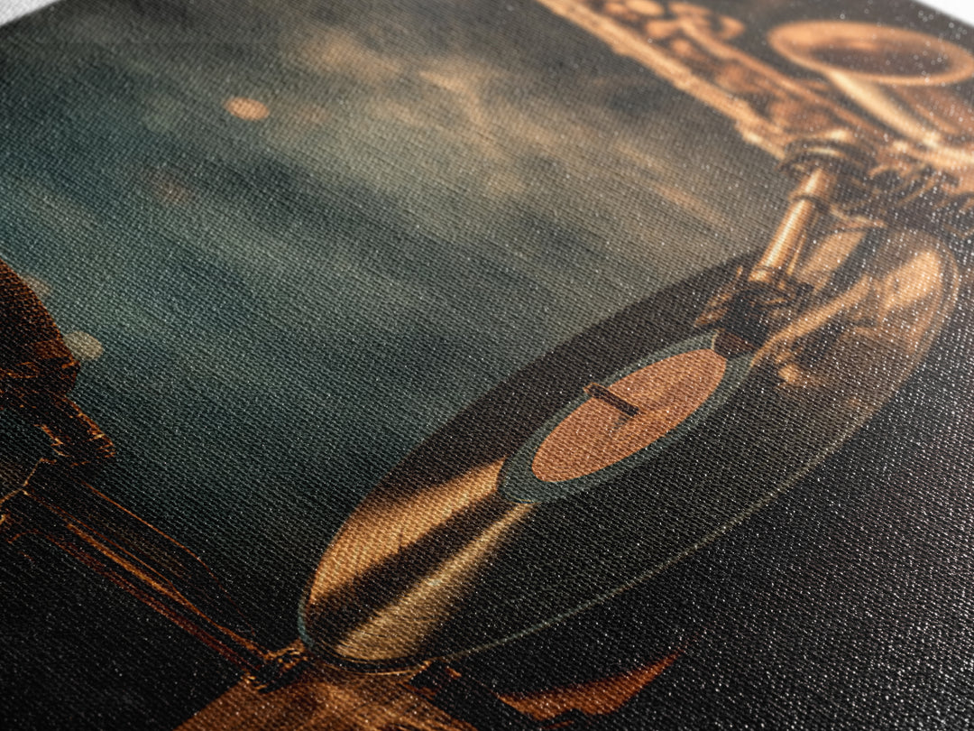Vinyl Record and Turntable Still Life Framed Canvas Print, Music Studio Art, Home Decor, Studio Decor, Abstract Art, Rhythm, MSA-3x2-7