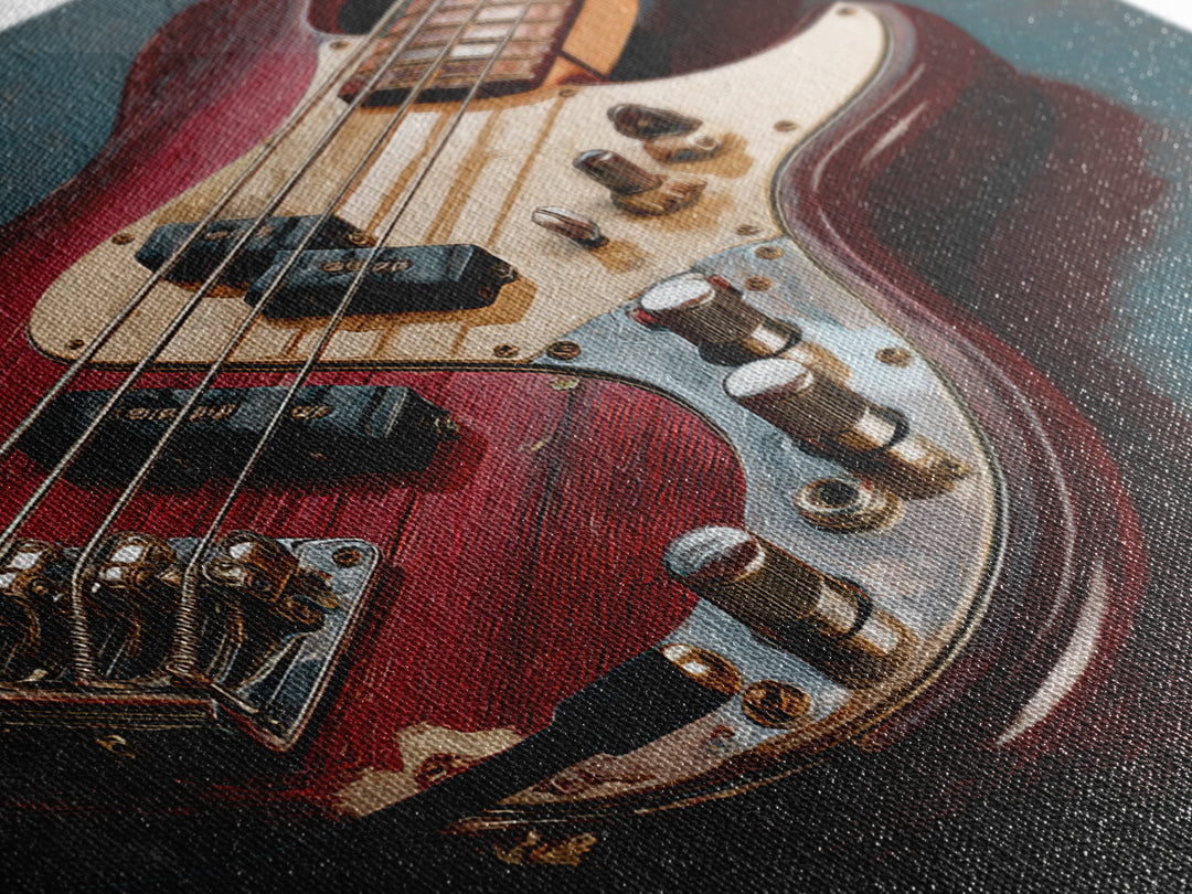 Bass Guitar Closeup Canvas Print, Music Studio Art, Music Lover Gift, Studio Decor, Oil Painting, Rhythm, Textured Painting, MSA-3x2-89