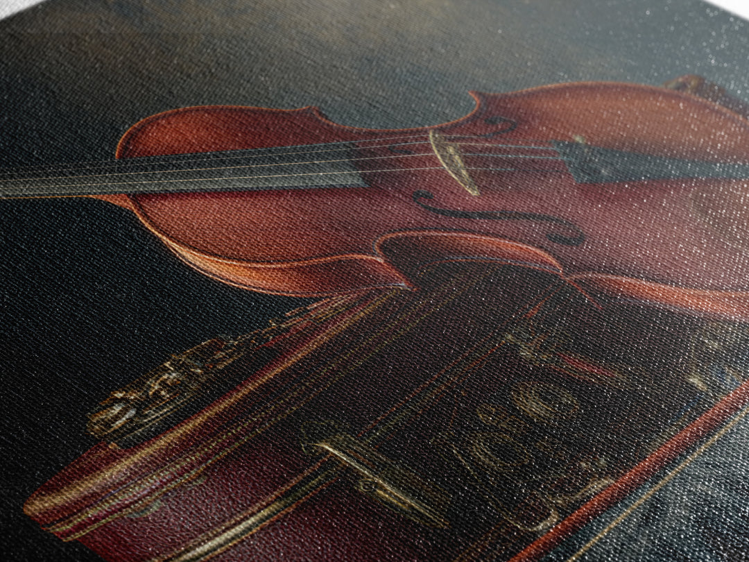 Violin and Bow Framed Canvas Print, Music Studio Art, Luxury Decor, Studio Decor, Rhythm, Art Commission, Digital Wall Art, MSA-3x2-92