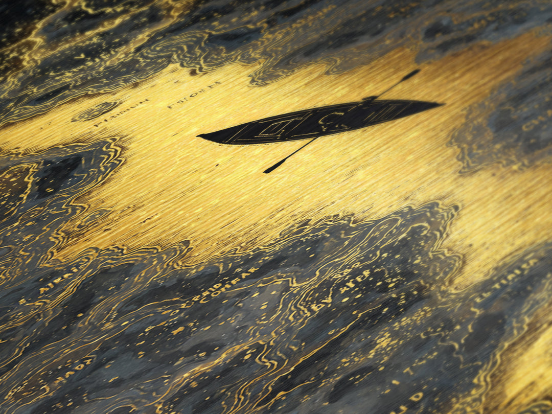 Rowing A Boat Through Hades The Underworld, Metallic Gold Wall Art, Metal Print, Metal Art, Man Cave Decor, Office Decor, Gift For Him