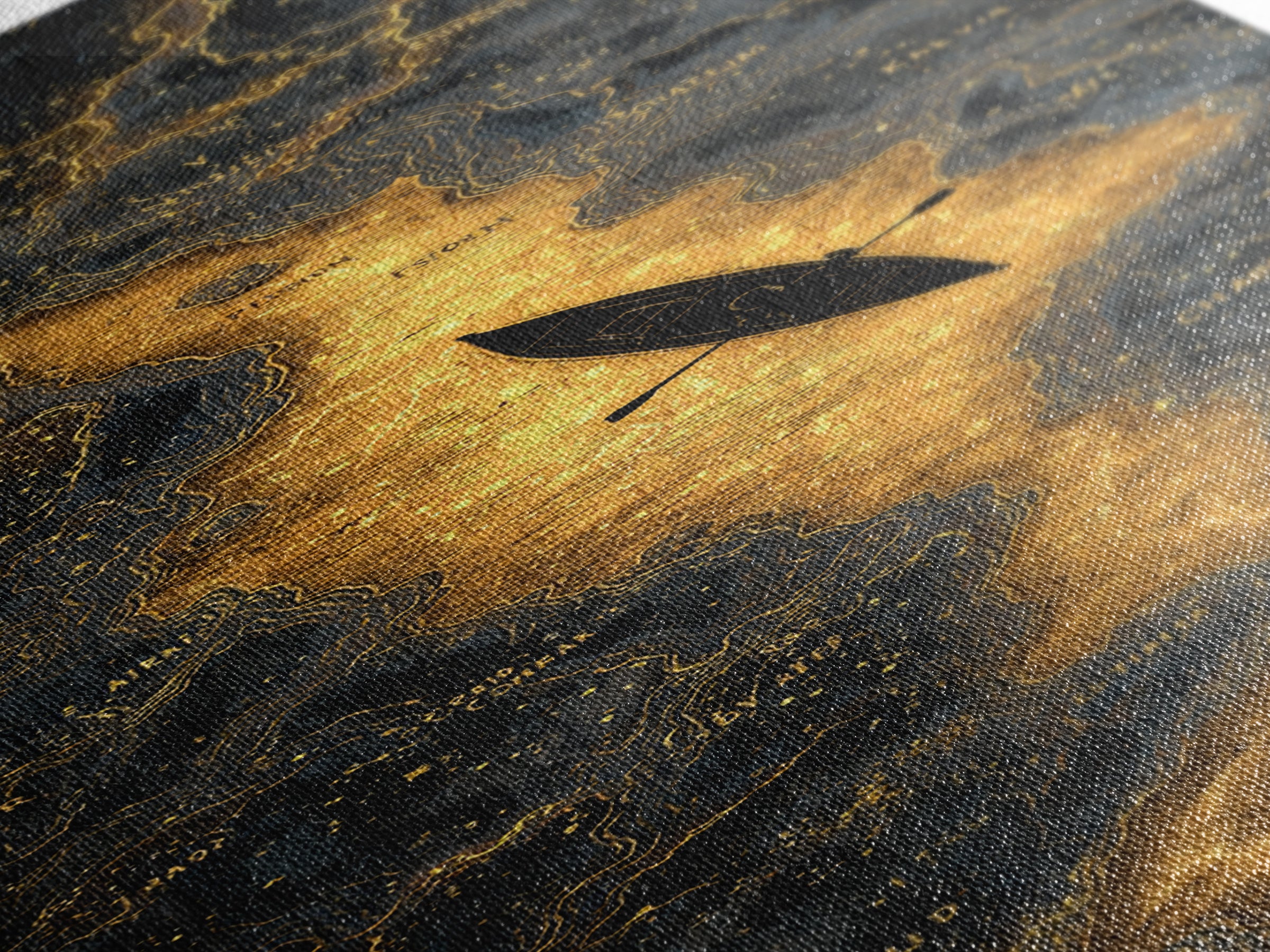 Rowing A Boat Through Hades The Underworld, Gold Canvas Wall Art, Canvas Print, Canvas Art, Man Cave Decor, Office Decor, Gift For Him