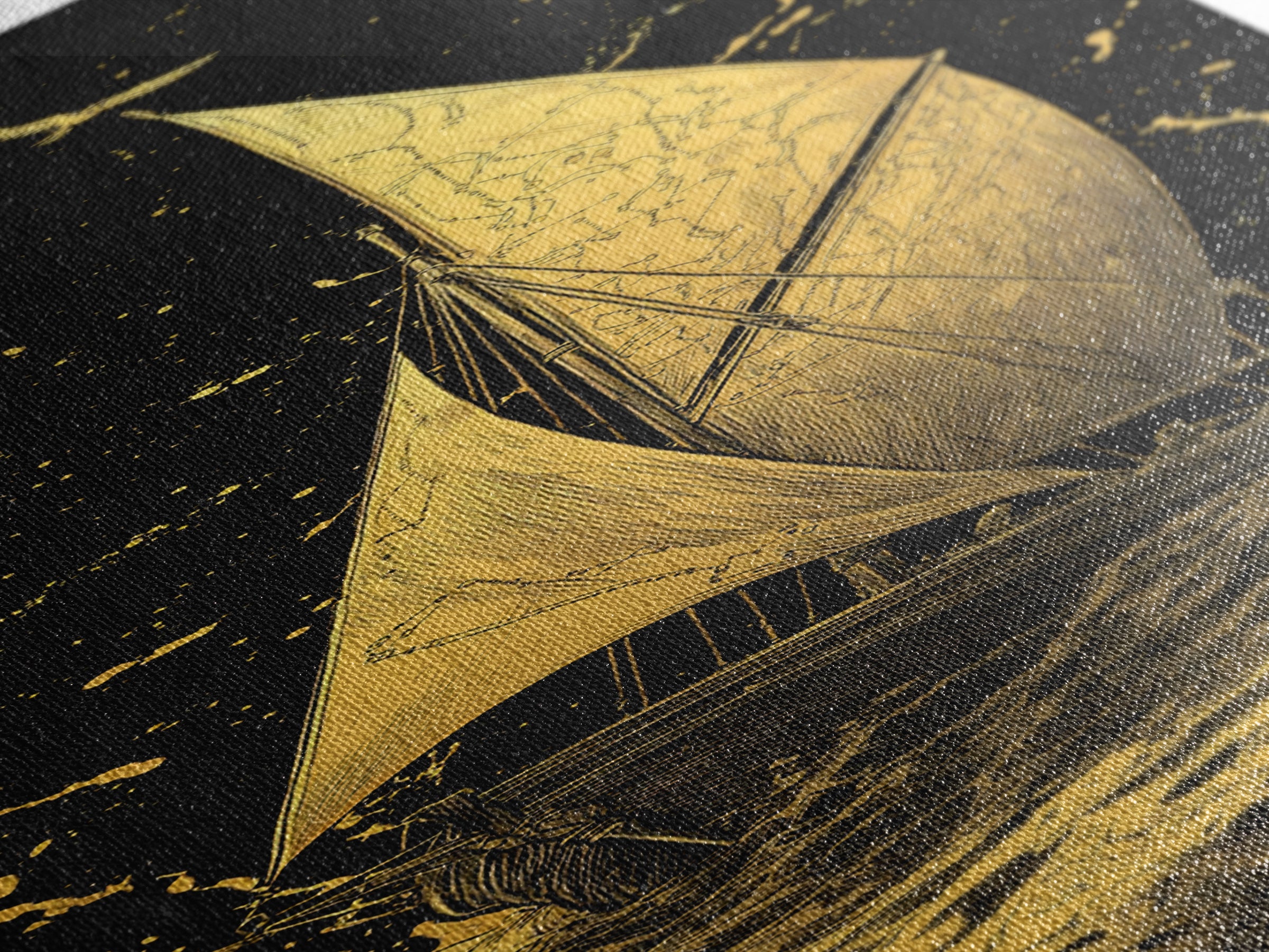Golden Sailboat Nautical Wall Art, Gold Painting Print, Wood Framed Wall Art, Sail Boat Painting Print, Gold Painting
