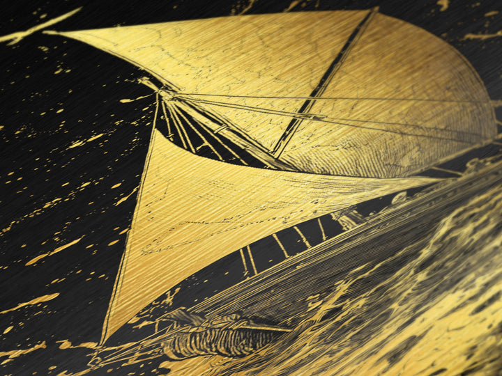 Golden Sailboat Nautical Wall Art, Metallic Gold Painting Print, Wood Framed Wall Art, Sail Boat Painting Print, Metallic Gold Painting