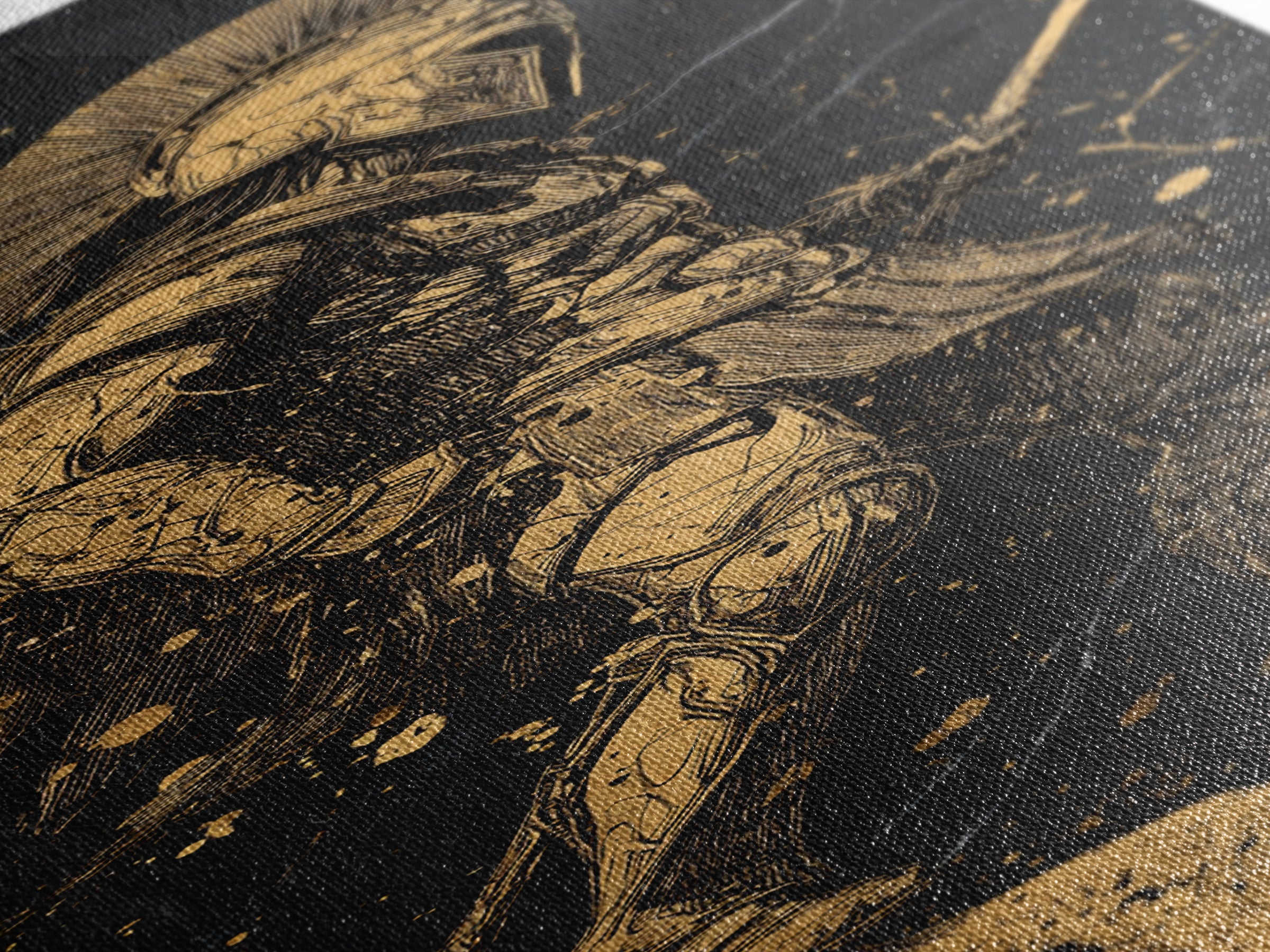 The Spartan Warrior Wood Framed Canvas Print, Gold Canvas Art, Black and Gold Marble Background, Gift Idea For Man, Husband Gift