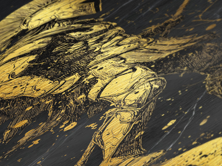 The Spartan Warrior Wood Framed Metal Print, Metallic Gold Art, Black and Gold Marble Background, Gift Idea For Man, Husband Gift